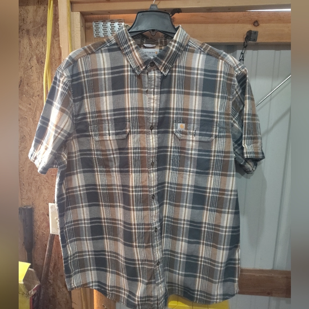 Carhartt Men's Brown Plaid Button Down Shirt